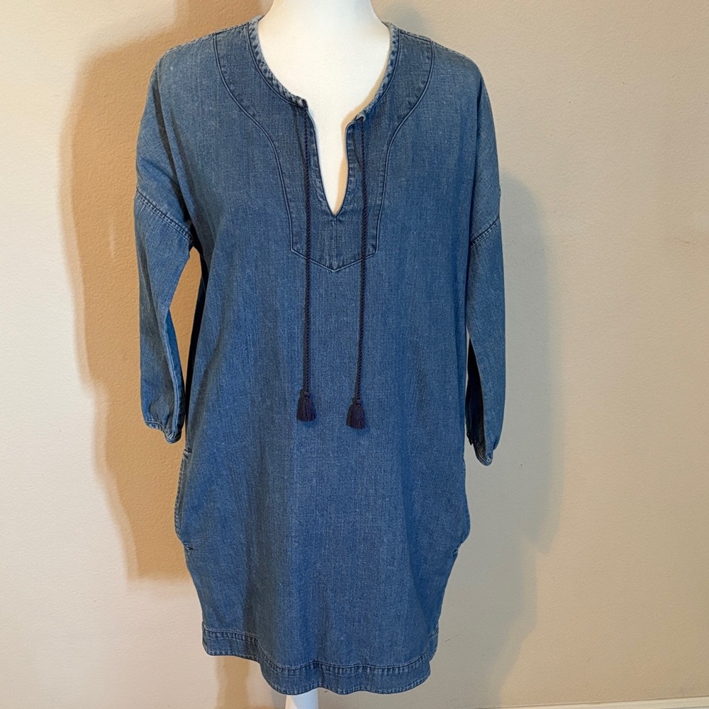Madewell Denim Tunic Dress with Tassel Tie - Blue SZ S fits S-M